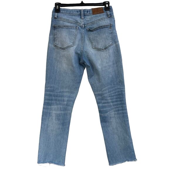 Madewell SZ 23 The High-Rise Slim Crop Boyjean Jeans Distressed Frayed Hems Blue - Picture 4 of 12